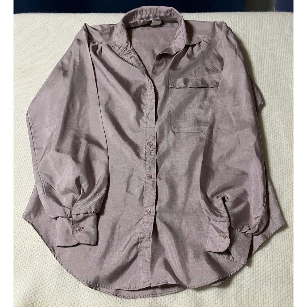 KE II Vintage Lavender Satin-Feel Button-Down Shirt, Size SM